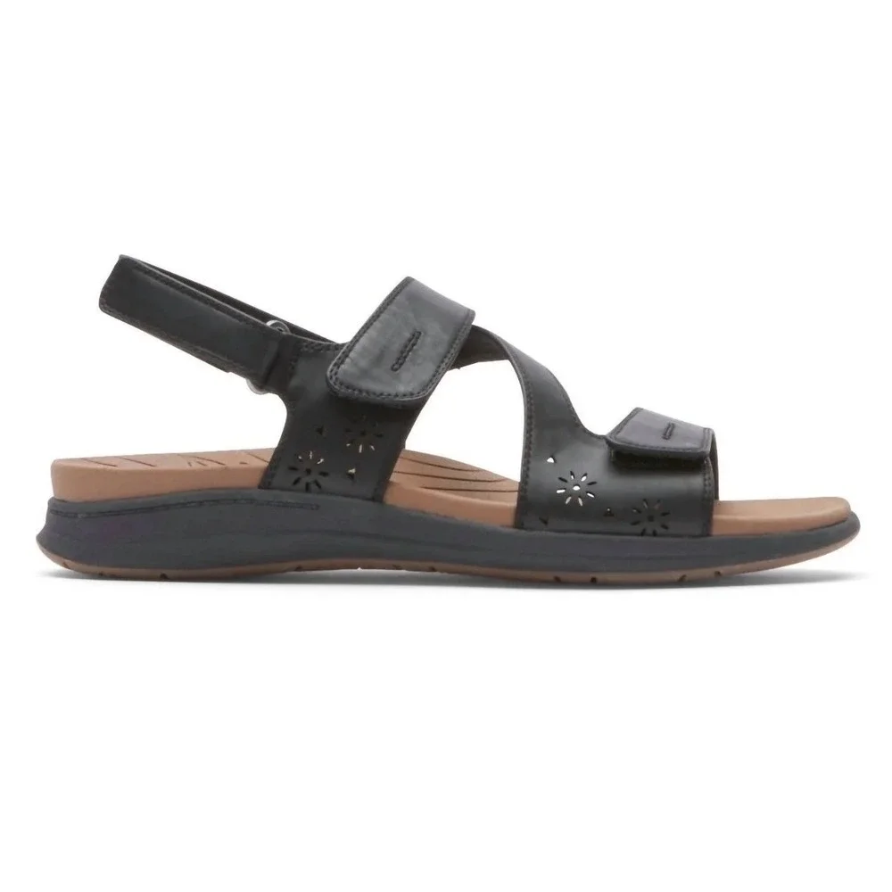 Cobb Hill Rockport Tala Women's 8 Black Leather Strappy Washable Sandals Eco New
